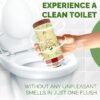 experience a clean toilet caption shown with toilet seat and actual bottle