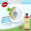 toilet cleaner bottle shown with actual toilet seat and one side clean and other side dirty