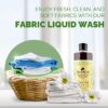 fabric wash liquid written in text and shows fresh clean clothes